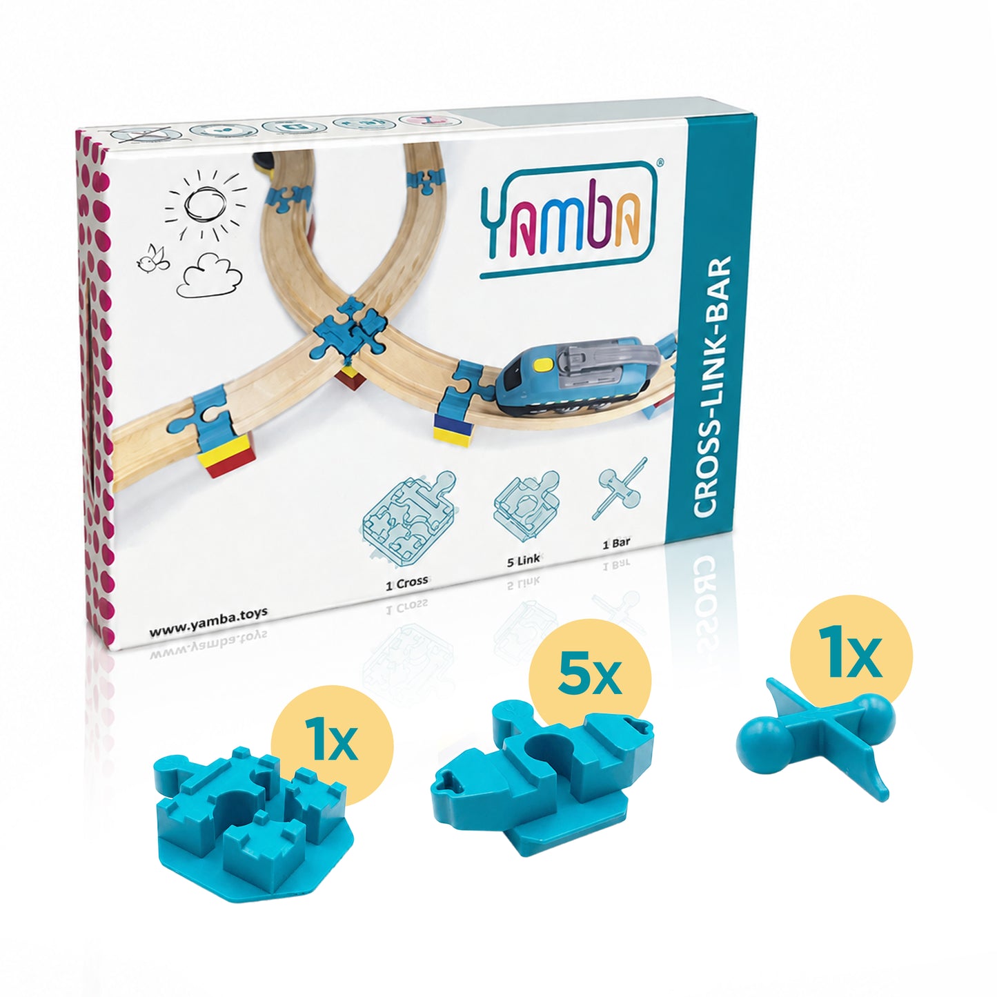 Yamba Adapter-Set "CROSS-LINK-BAR"- Adapter-Steine für Brio®-Schienen und Duplo®-Bausteine